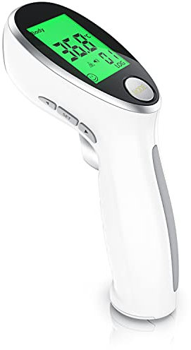 Medicinalis - Infrarot Thermometer Fieberthermometer digital – berührungslose Messung und Oberflächenmessung- LCD-Display beleuchtet – Fieberalarm – kontaktlos – ideal für Baby und Kind Erwachsene