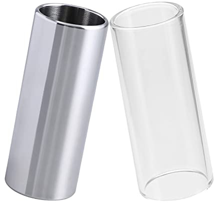 2Pcs Glass Slide and Stainless Steel Slide Guitar Finger Slide Bottleneck Slides for Electric Guitar Bass Acoustic Guitar Stringed Instruments Medium,6 cm