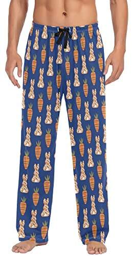 Ollabaky Easter Bunny Striped Carrots PJs Bottoms for Men Pajama Pants with Pockets Casual Men's Sleep Lounge Pants, XL