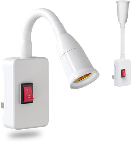 HTRUIYATY 2 Stück E27 Steckdosenlampe Lampenfassung 360° Einstellbar Flexiblem Schwanenhals Steckerleuchte LED Steckdosenleuchte Adapter für Schlafzimmer, Küchebeleuchtung (Ohne Glühbirne)