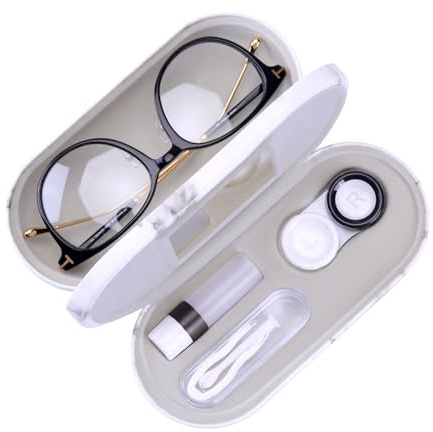 Muf 2 in 1 Contact Lens Case and Glasses Case Travel Kit with Mirror