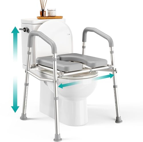 PELEGON Raised Toilet Seat with Handles (400lb) - Adjustable Height & Width Toilet Chair with Arms, Toilet Riser with Handles, Toilet Chair Over Toilet, Handicap Toilet Seat for Elderly (Grey)