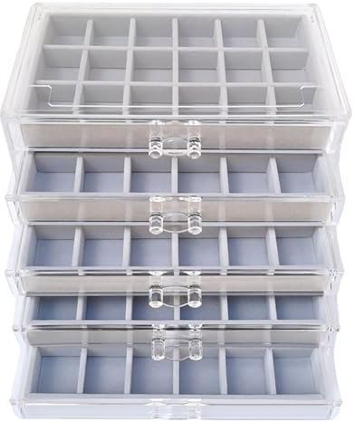 Sightday Portagioie Con 5 Ripiani, 90 Piccoli Scomparti, Impilabile, in Velluto + Acrilico - Organizer per Anelli, Orecchini, Collane (Grigio)