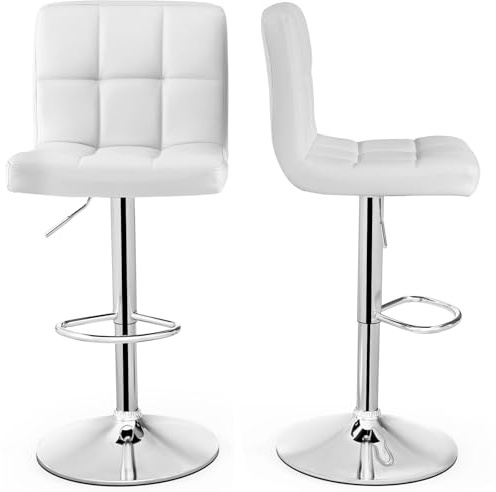 COSTWAY Barstol set om 2, barstolar 65–85 cm, justerbar höjd av konstläder, sittpall med ryggstöd och fotstöd, kökspall för matsal, bar, hem, lastkapacitet på 150 kg (vit)