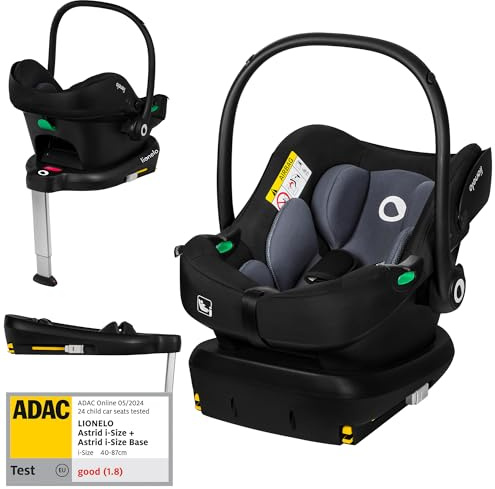 LIONELO Astrid i-Size Set Babyskydd (40–87 cm) med ISOFIX Bas, Grupp 0+ | Grupp 0+ RWF Bilbarnstol, 3-Punktssele, Justerbart Huvudstöd med Memory Foam, SideProtect, R129