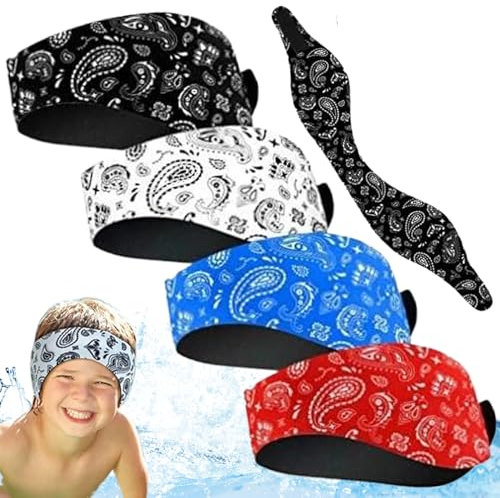 Schwimmstirnband, 4pcs 20,5 Zoll wasserdichte Kinder Schwimmohrstöpsel, verstellbare Ohrbedeckungen mit Nicht -Schlupffutter für Kinder Erwachsene Schwimmen Kajakfahren, Stil 1, Schwimmen