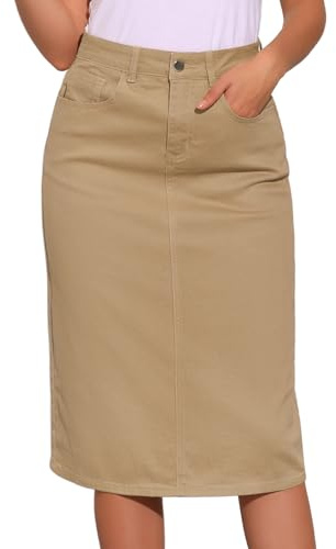 Allegra K Jupe en Jean Décontractée pour Femmes, Taille Haute, Extensible, Mi-Longue