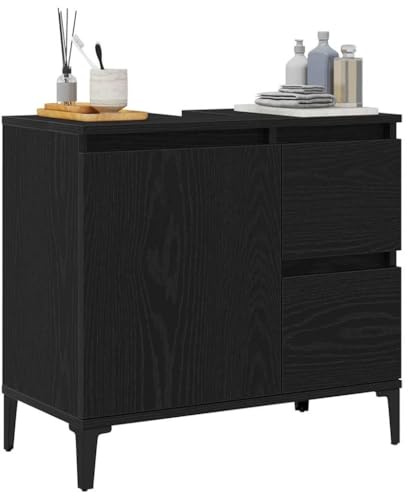 vidaXL Cabinet de Salle de Bain avec tiroir Chêne Noir 65 x 33 x 60 cm, Organisateur de Salle de Bain Moderne, étagère Murale rectangulaire, Cabinet avec Porte, Rangement Robuste