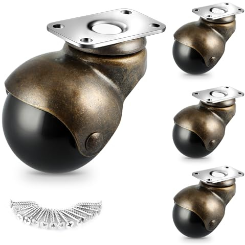 BIMUYI Set med 4 sfäriska hjul med svängplatta, 50 mm, sfäriska hjul för stol, garderob, soffa (antik mässing)