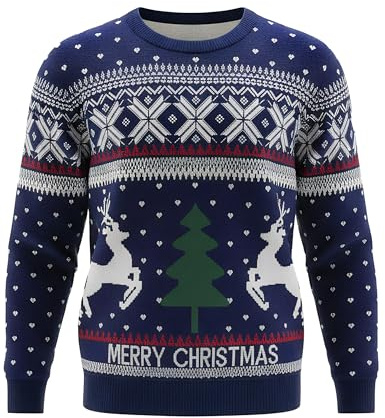 Bresdk Ugly Christmas Sweater Pull de Noel Homme Moche Sweat de Noël Hommes Hiver Pulls Noel Drole Chaud Pullover Tops Bleu XL