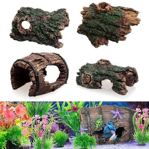 4 Troncs D'arbres Décoratifs pour Aquarium Décoration Aquarium Décoration Petit Aquarium Aménagement Paysager D'Aquarium Adapté à la Cachette des Reptiles ou à L'habitat de Nage Environ 4 centimètres