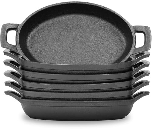 XJGQZ 6 Pack Cast Iron Skillets, Matte Black Casserole Dish Set, Sizzling Pan for Cooking, Oval Serving Dish with Handles, Gratin Cookware for Restaurant, Barbecue, Picnic, Food Service