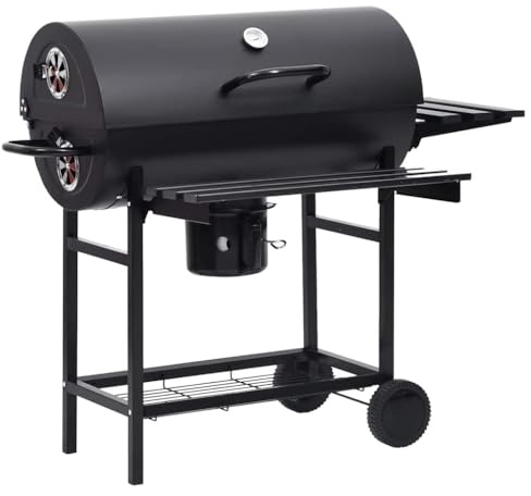 Generico Barbecue a Barile con Ruote e Ripiani Acciaio Nero 115x85x95 cm,Cucina e Pranzo,Elettrodomestici,Barbecues-313636