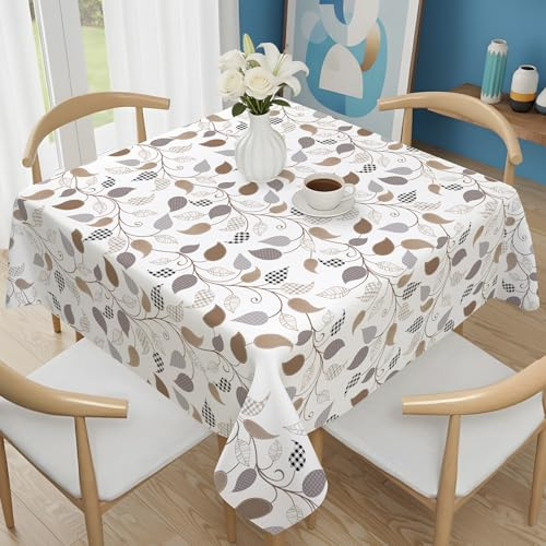 hometrixx Tovaglia Quadrato Disegno Foglie Plaid Tovaglie Antimacchia Poliestere Copritavolo Lavabile per 4 Posti 140x140cm Soggiorno Cucina Sala da Pranzo Giardino Esterno