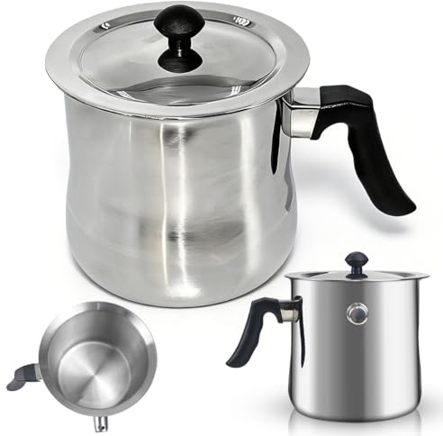 Pentola per latte con coperchio, 1,5 l, con pipa, a doppia parete, con manico in bachelite, per budini, bagnomaria, in acciaio inox, per induzione a gas (argento, acciaio inox)
