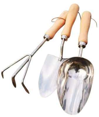 Set di attrezzi da giardino a 3 opzioni (set A – PN-GT-SET-001-A • 1 × coltivatore manuale (rastrello a 3 rebbi) • 1 × cazzuola graduata per trapianto (con segni di scala) • 1 × forchetta da giardino