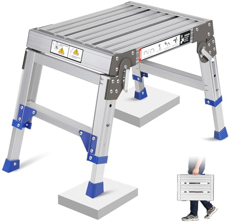 Justerbar arbetsplattform i aluminium, höjdjusterbart fotstöd till 4 positioner (35–51 cm), stege för hem, kontor och garage, trappstege med säkerhetslås
