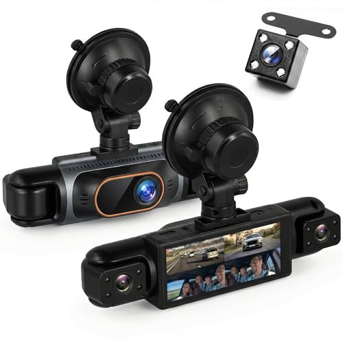 Rimoody 4 Canali 360° Dashcam Auto, 4 Telecamera HD 1080P Anteriore e Posteriore Sinistra Destra, 3.16 Pollici Schermo IPS Dash Cam con Visione Notturna 8 IR/Loop Video/24H Parcheggio Monitor