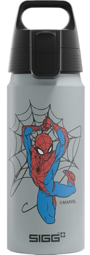 Sigg – Alu vattenflaska för barn – WMB ONE Kids Spiderman 1962 – kolsyrad – läckagesäker – fjäderlätt – BPA-fri – klimatneutralt certifierad – sport och skola – grå – 0,6 l