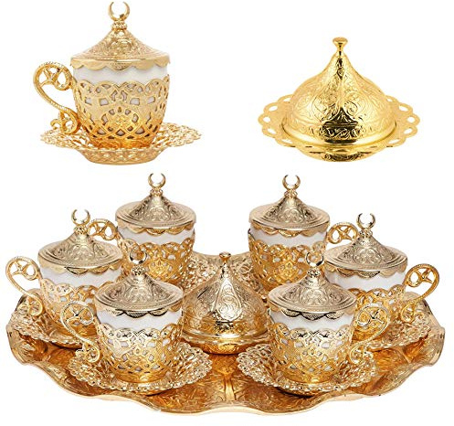 Alisveristime, Porzellan, 27-teiliges türkisch-griechisch-arabischer Kaffee-Espressotassen-Set (Gelincik) (Gold)