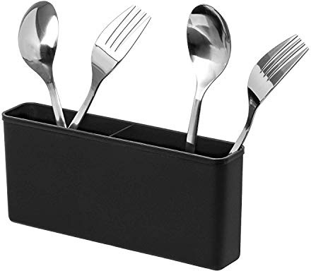 SANNO Plastic Black Utensil Silverware Storage Holder Caddy,Fit Kitchen Sink Drying Rack, Microfiber Dish Mat, Dish Drying Mat