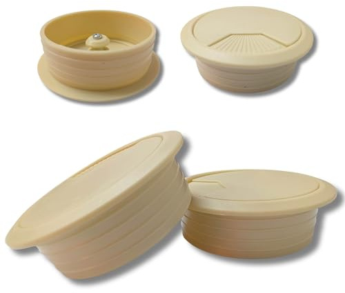 BricoShopping Set med 4 stycken kabelgenomföring för skrivbord elektrisk kabelgenomföring pc dator hål 60 eller 80 mm kabelhållare trådkablar för Möbler Kontor TV Plastlock Rund Rund (Beige)