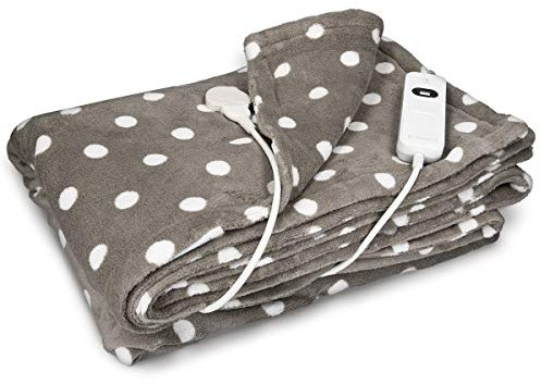 Navaris Grey/White Star Heated Throw Electric Blanket, 180 x 130cm Heated Blanket Machine Washable Electric Throw Overblanket with 3HR Auto-Off Timer and 3 x Control Heat Settings