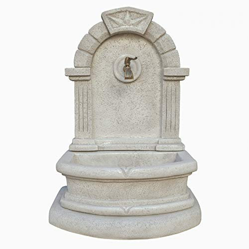 Wandbrunnen Sirmione, H 112 cm, weiß antik, Steinguss mit Marmor, frostfest, Made in Italy
