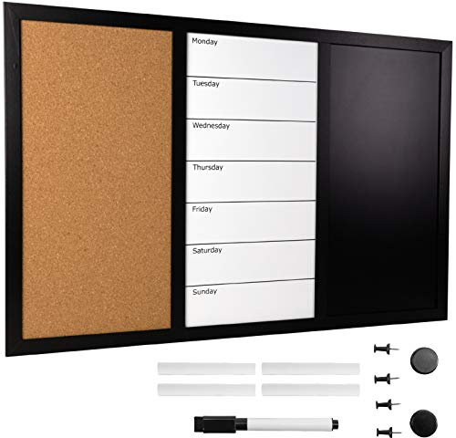 Excello Global Products Lavagna da parete combinata in sughero e lavagna: grande lavagna magnetica settimanale giornaliera promemoria promemoria da parete organizer per compiti 59,7 x 38,1 cm