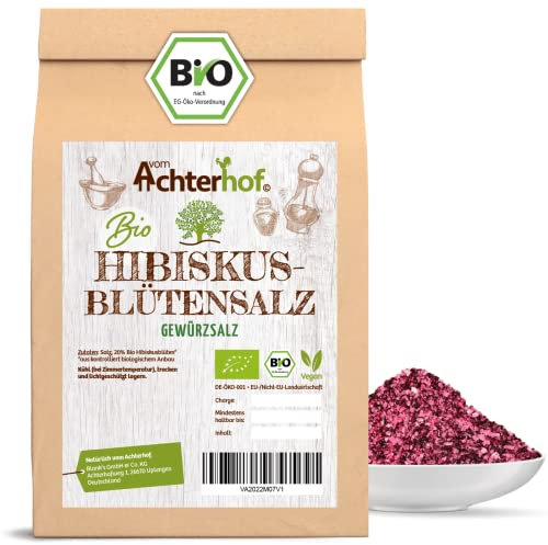 Hibiskusblütensalz Bio 100g | Salz Kombination mit Meersalz und Bio Hibiskusblüten | fruchtig-aromatisch | Bio-Qualität | vom Achterhof