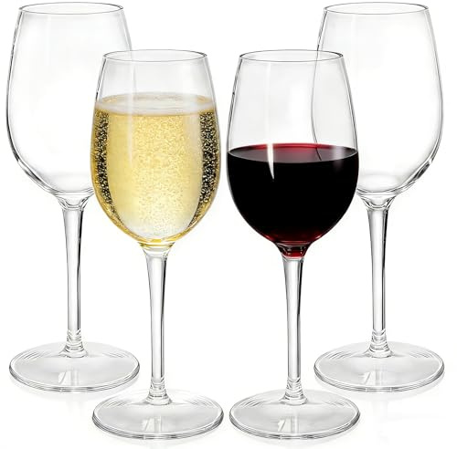ZEAYEA Set of 4 Plastic Red Wine Glasses, 12 oz Champagne Glasses With Stem, Unbreakable Wine Goblets, BPA-free Drink Glasses for Party Holiday Wedding Picnic Gift, Dishwasher Safe