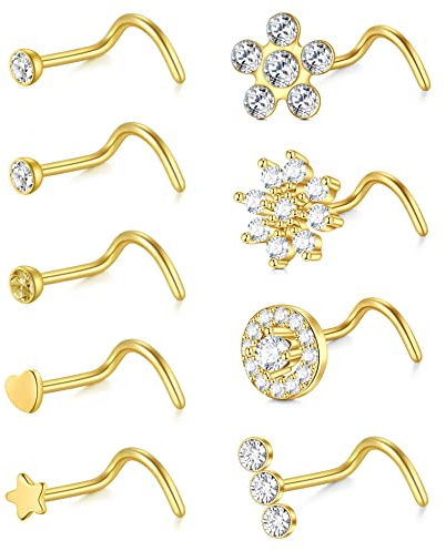 Zolure 18g Piercing Nez Acier Chirurgical Nasal Screw Ring Bijoux Perforés Au Nez De Diamant Congestion Nasale avec Dessus CZ