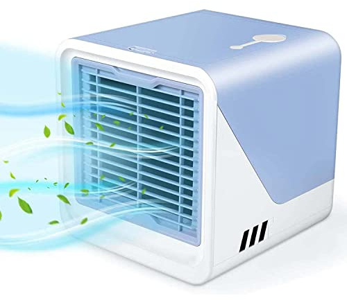 Portable Air Conditioner Fan - Personal Mini AC Unit, 3-in-1 Evaporative Air Cooler with 3 Speeds, Small Aircon Humidifier and Large Water Tank, for Home, Office, and Room (Blue)
