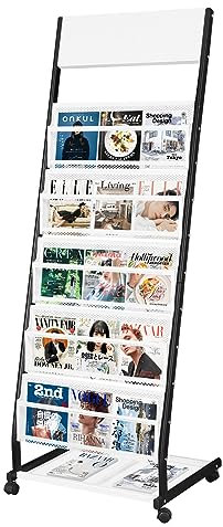 XIDIHF Floor Standing Magazine Rack 5 Layer with Wheels, Brochure Display Stand Large Newspaper Stand for Trade Show Exhibitions Office (Width 18.7 in)