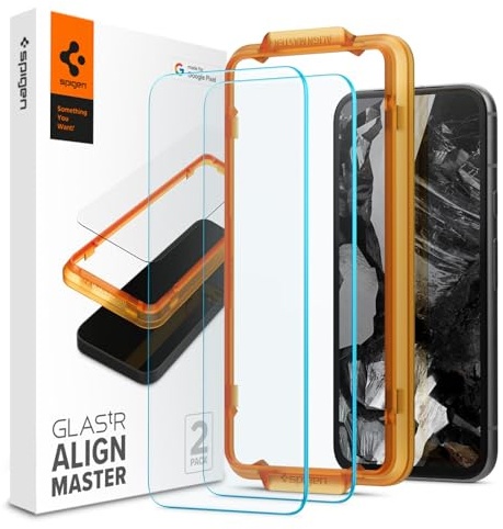 Spigen AlignMaster Verre Trempé Compatible avec Google Pixel 8a, 2 Pièces, Installation Facile, Résistant aux Rayures, Clair, Dureté 9H