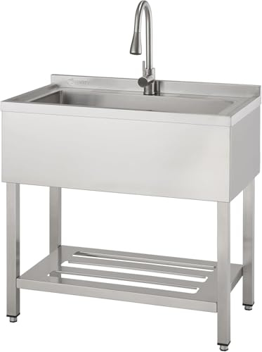 TRINITY 36-Inch Freestanding Stainless Steel Utility Sink, NSF Commercial Sink for Laundry Room, Restaurant Kitchen Prep, Garage, Shop, Food Truck, Dog Wash, With Hot/Cold Pull-Out Faucet
