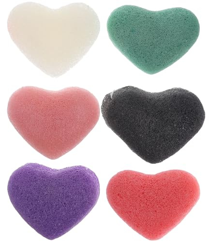 Beaupretty 6 Pcs Konjac Facial Sponges Heart Shaped Face Cleansing and Exfoliation Sponges Natural Cleaning Puff Scrubber for Women Men