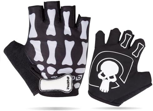Azarxis Skeleton Gloves, Cycling Gloves Half Finger Bike Glove for Men Women Anti-Slip Shock-Absorbing Breathable MTB Road Biking Gloves (Black, L)