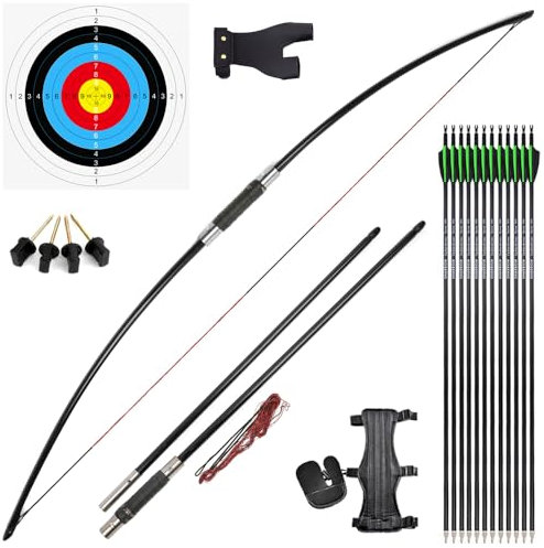 SHARROW Bogenschießen Langbogen Jagdbogen Traditioneller Recurvebogen Pferdebogen Takedown Englischer Longbow 25-100lbs Taktischer Überlebensbogen für Erwachsene (Typ 2, 120lbs)