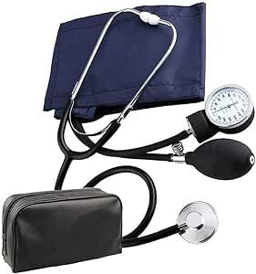 SQUADO Misuratore di Pressione a Pompa, Sfigmomanometro da Braccio per Pressione Arteriosa con Stetoscopio per Uso Professionale, Custodia da Trasporto Inclusa, Nero