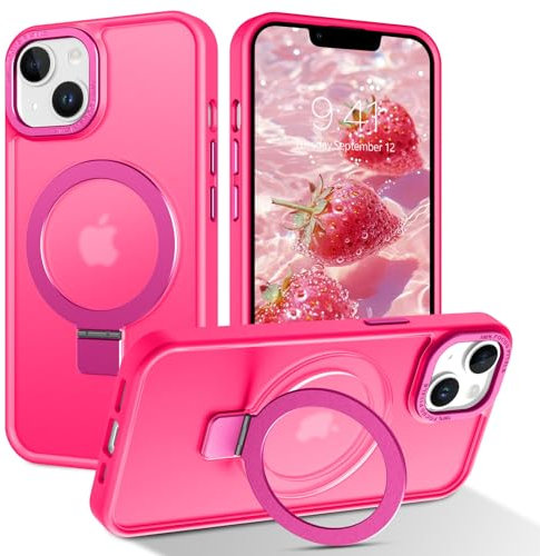 BENTOBEN Hülle für iPhone 13 Mag-Safe mit Ständer, iPhone 14 Hülle[Magnetisch Ständer Ring] Matt Kabellos Dünn TPU Bumper Cover Case Handyhülle iPhone 13/iPhone 14 6.1,Rosa