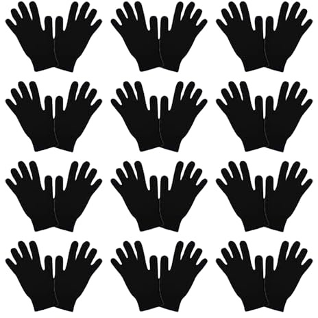12 Pairs – Thermal Gloves for Men Women Unisex - Magic Stretch Gloves Mittens – Ideal warm Men Women's gloves for Winter Spring Wear – Winter Warm – Indoor And Outdoor – One Size – Black - Multipack