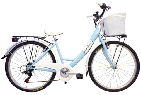 Cicli Tessari - bicicletta donna bici da passeggio city bike 26'' cambio 6 velocita' (azzurro)