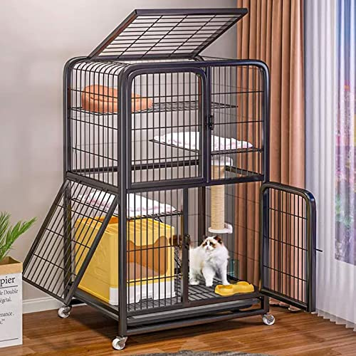 CVERTHAF Gabbie per Gatti da Interno a 4 Ripiani con lettiera, Gabbia per Animali Domestici di Grandi Dimensioni, recinto per Gatti Extra Large Staccabile, Ruote girevoli a 360°, Piedini a griglia,