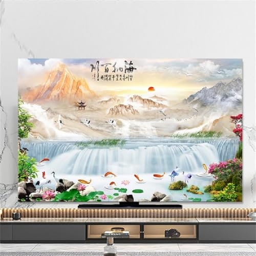 Hixingo Copertura Antipolvere per TV, Motivo Paesaggio 3D Copri Televisore 32-80inch Copertura Televisore Cover TV Elastica Copri TV Protezione TV Universale (32inch,Cascata A)