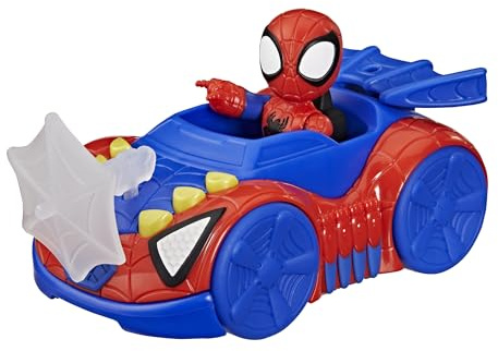 Hasbro Marvel Spidey e i suoi fantastici amici, macchina giocattolo Spidey e Web-Crawler con action figure da 7,6 cm e accessori, giocattoli supereroi, bambini e bambine dai 3 anni in su