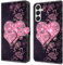 CLM-Tech Étui de Protection pour téléphone Portable Samsung Galaxy A26 5G - Housse en Cuir synthétique, à Rabat, Coque avec Support et Compartiments pour Cartes - Motif Cœurs Rose