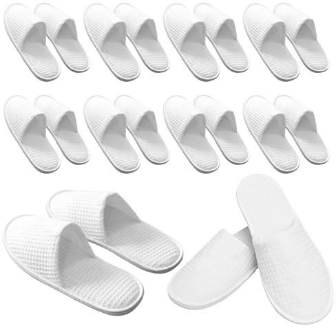 Defresit 10 Pairs of Hotel Slippers, Waffle Closed Toe,Disposable Deluxe Closed Toe Spa Slippers, Flat White House Shoes Washable and Foldable Winter Slipper for Spa, Party Guest and Travel