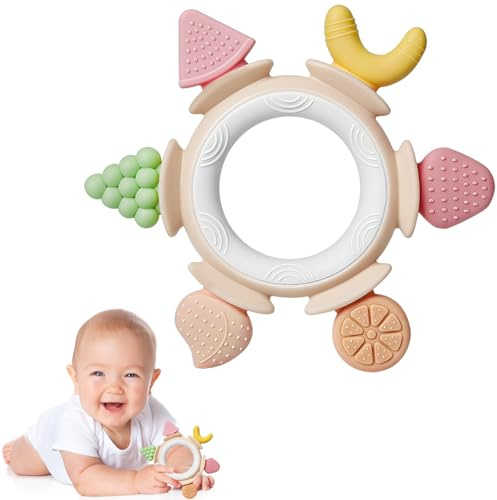 Hooku Silicone Teethers for Babies 6-12 Months, Teething Toys for Babies 0-6 Months, Baby Fruit Teethering Rings, BPA Free Baby Chew Toys, Infants Gifts