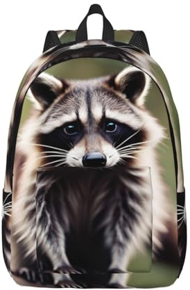 YHBLYKXP Joli sac à dos en toile imprimé raton laveur, tendance et décontracté, adapté pour un usage quotidien et les activités de plein air, noir, Medium